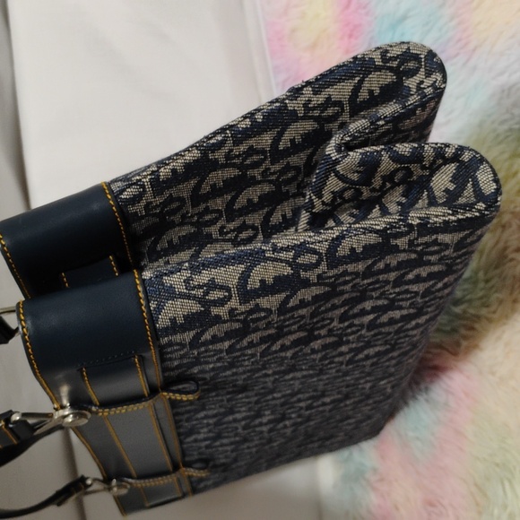 FIRM PRICE! Auth Dior Denim Navy Blue Oblique/Leather Vint Buckle Tote/Dust Bag - Picture 8 of 16